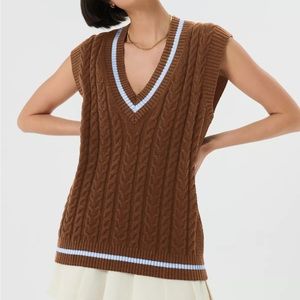 Long Sweater Vest Aritzia Blue & Brown knitted - School Girl Coquette